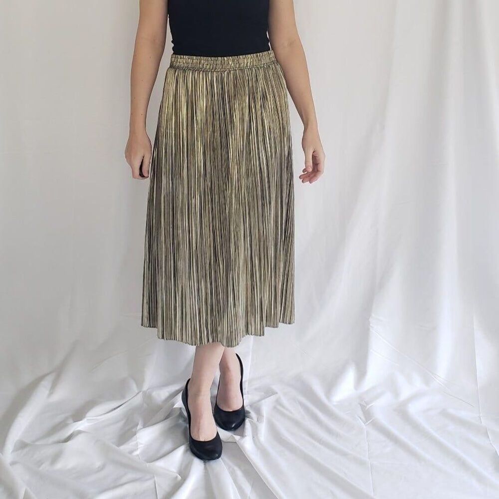 Vintage Gold Pleated Midi Skirt